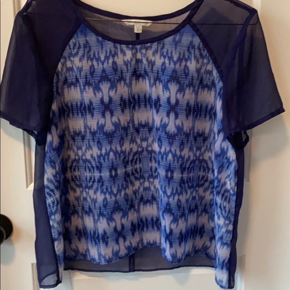 American Eagle Navy Sheer Short Sleeve Blouse